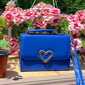 Unbranded Blue Bag With Heart Shaped Decorative Heart Shaped Snap.
